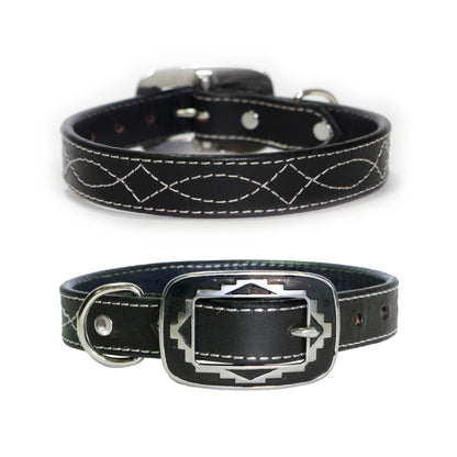 Black & White Leather Dog Collar