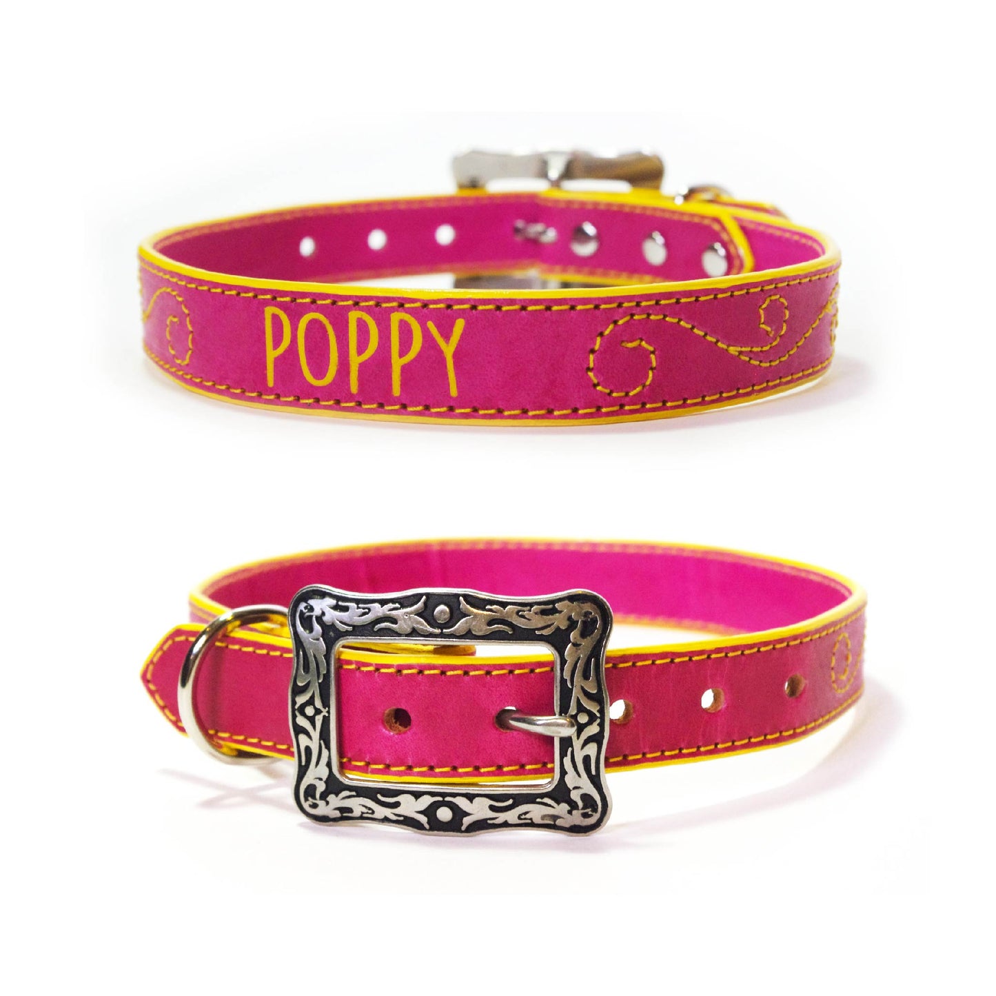 Pink and Yellow Custom Name Dog Collar