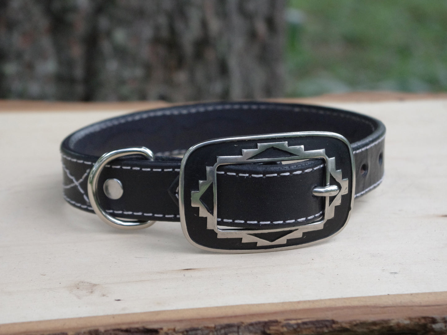 Black & White Leather Dog Collar