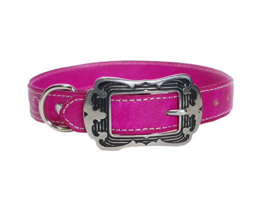 Hot Pink Leather Dog Collar